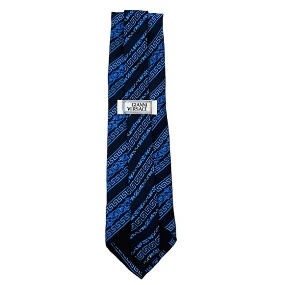 GIANNI VERSACE Vintage 100% Silk Neck Tie Blue Black - Picture 3 of 13